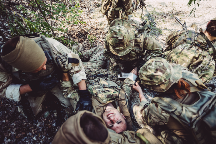 Special forces soldiers with weapons during the rescue operation